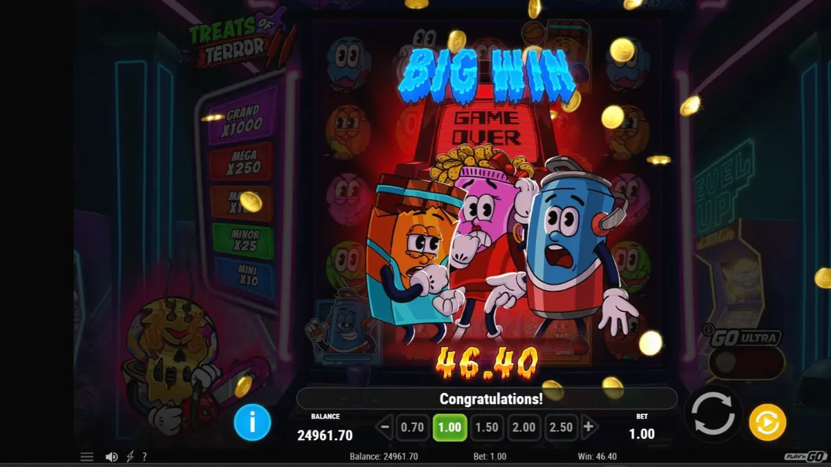 Makulay na neon arcade theme ng Treats of Terror 2 slot